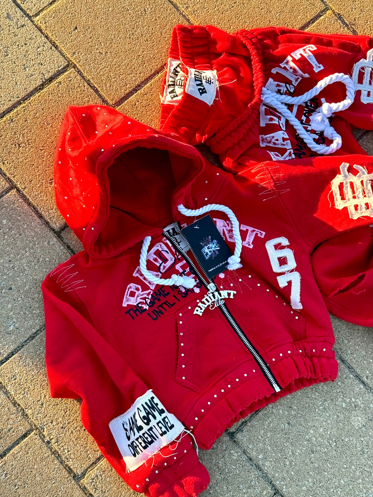 Radiant Game Crop Hoodie Red Heat Set